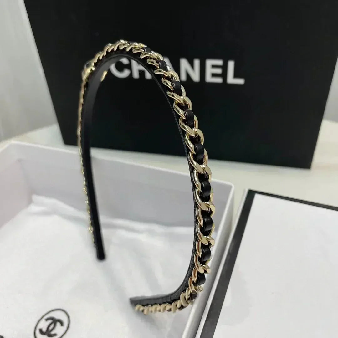 Chanel Black Leather Hair Band