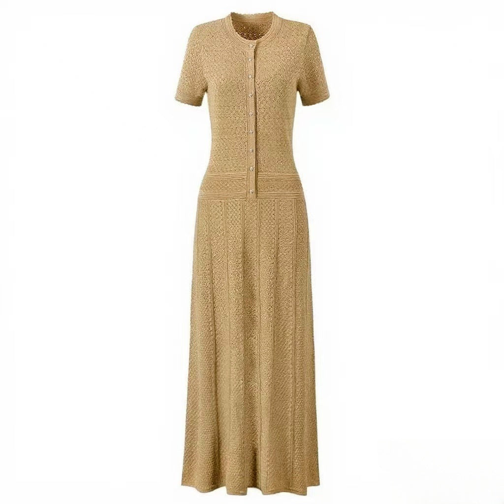 Sandro French Retro Short Sleeve Eyelet Knit Dress