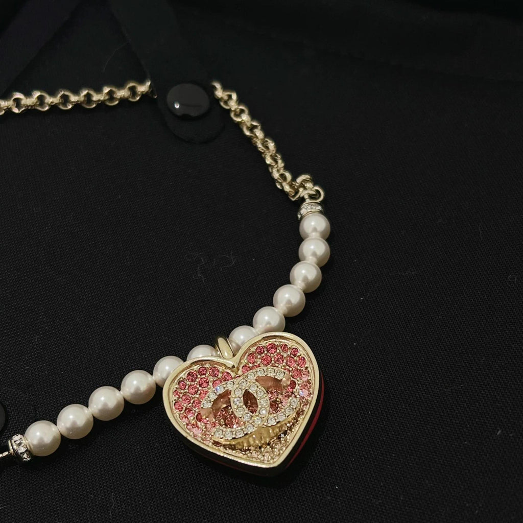 Chanel Pink Diamond Necklace Bracelet Earrings