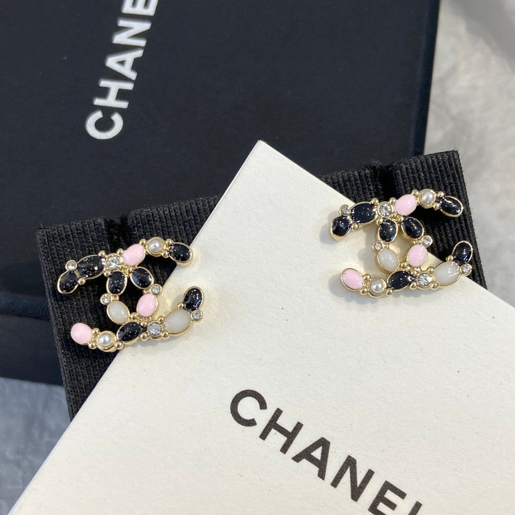 Chanel Black Pink Earrings