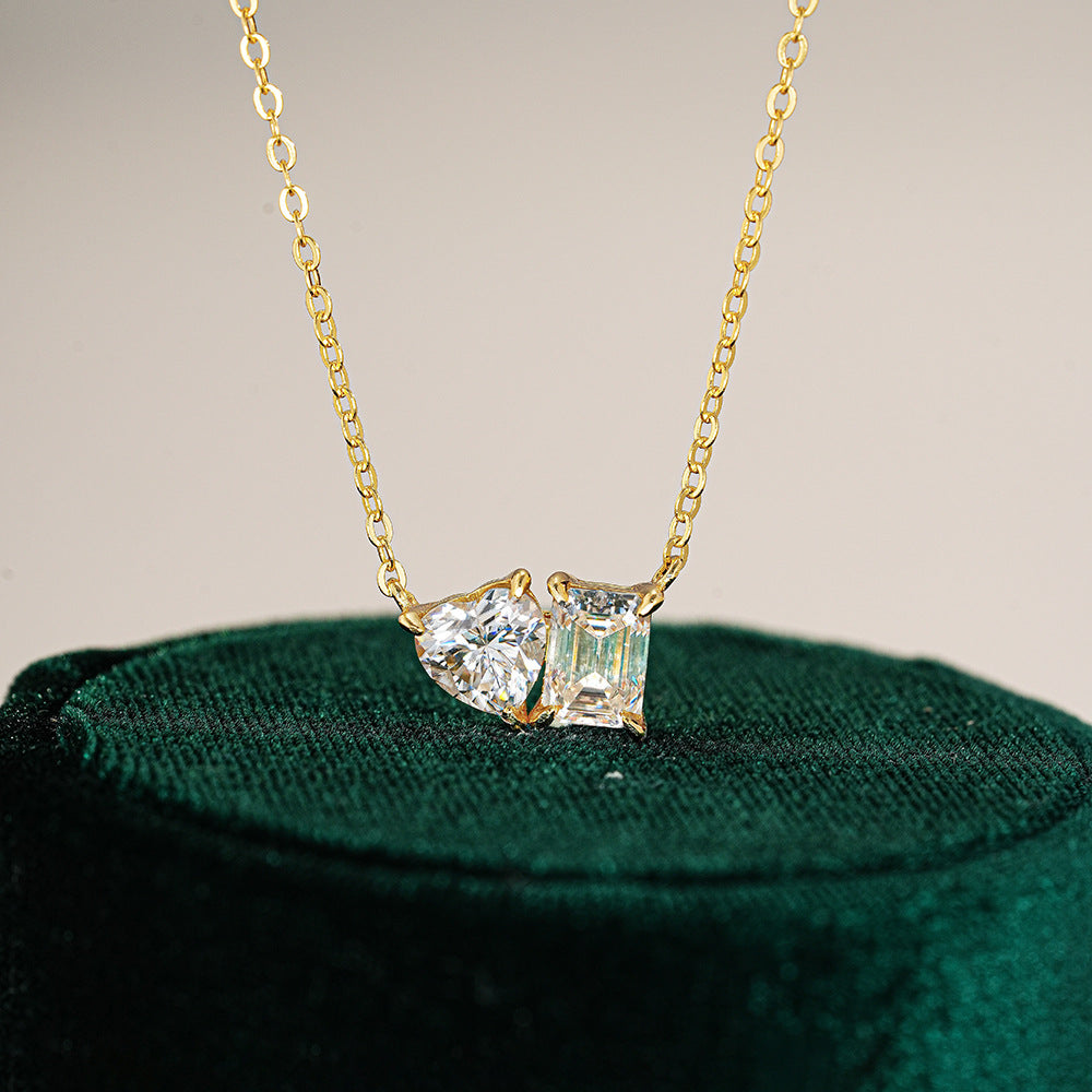 2 Carats Sugar Cube Heart Moissanite Pendant Clavicle Chain Necklace