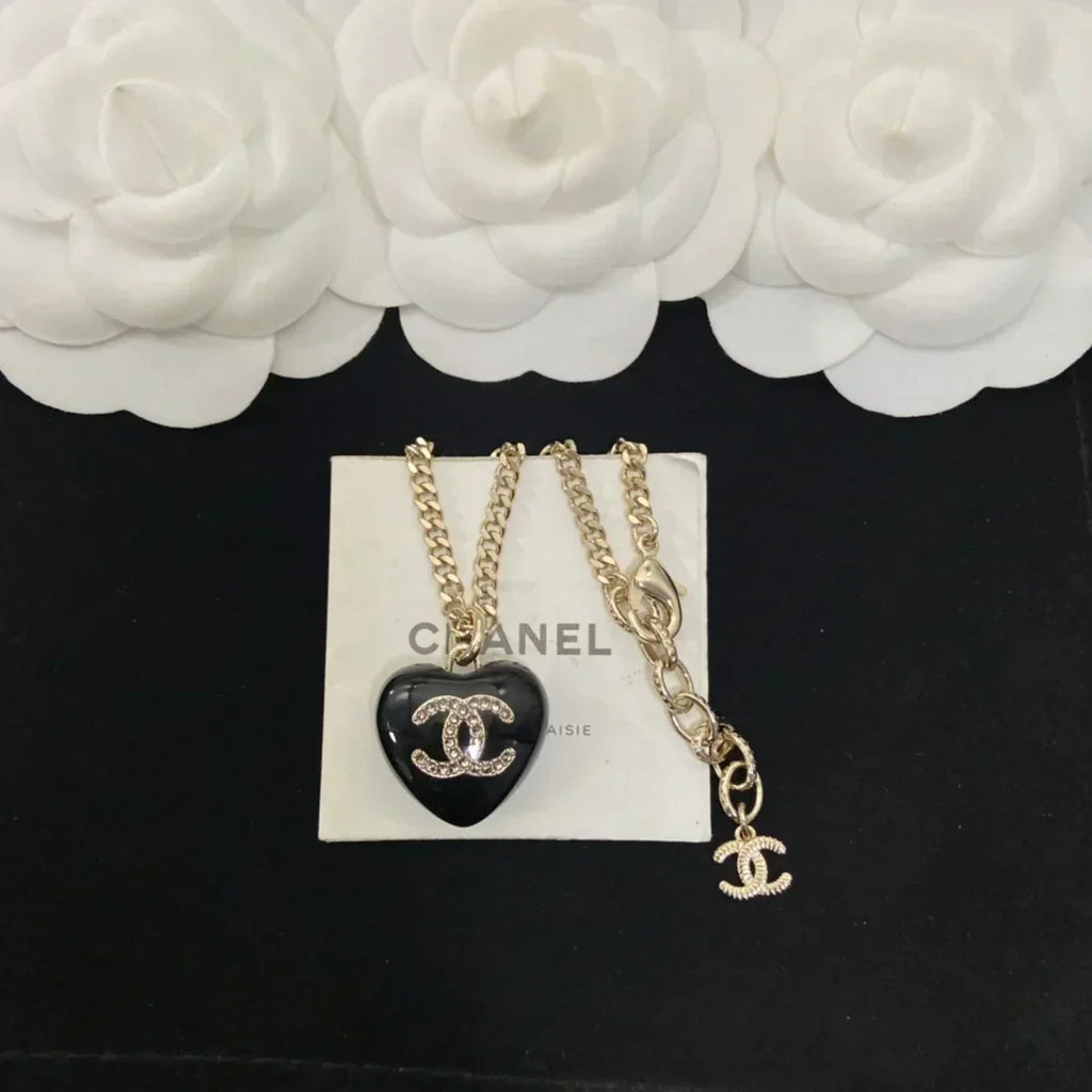 Chanel Black Heart Pendant Necklace