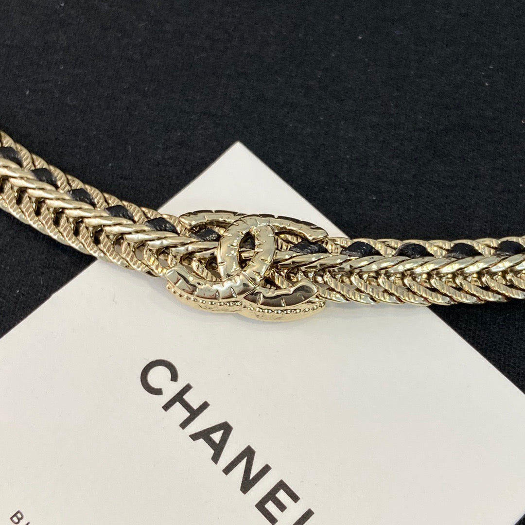 Chanel Black Leather Gold Choker