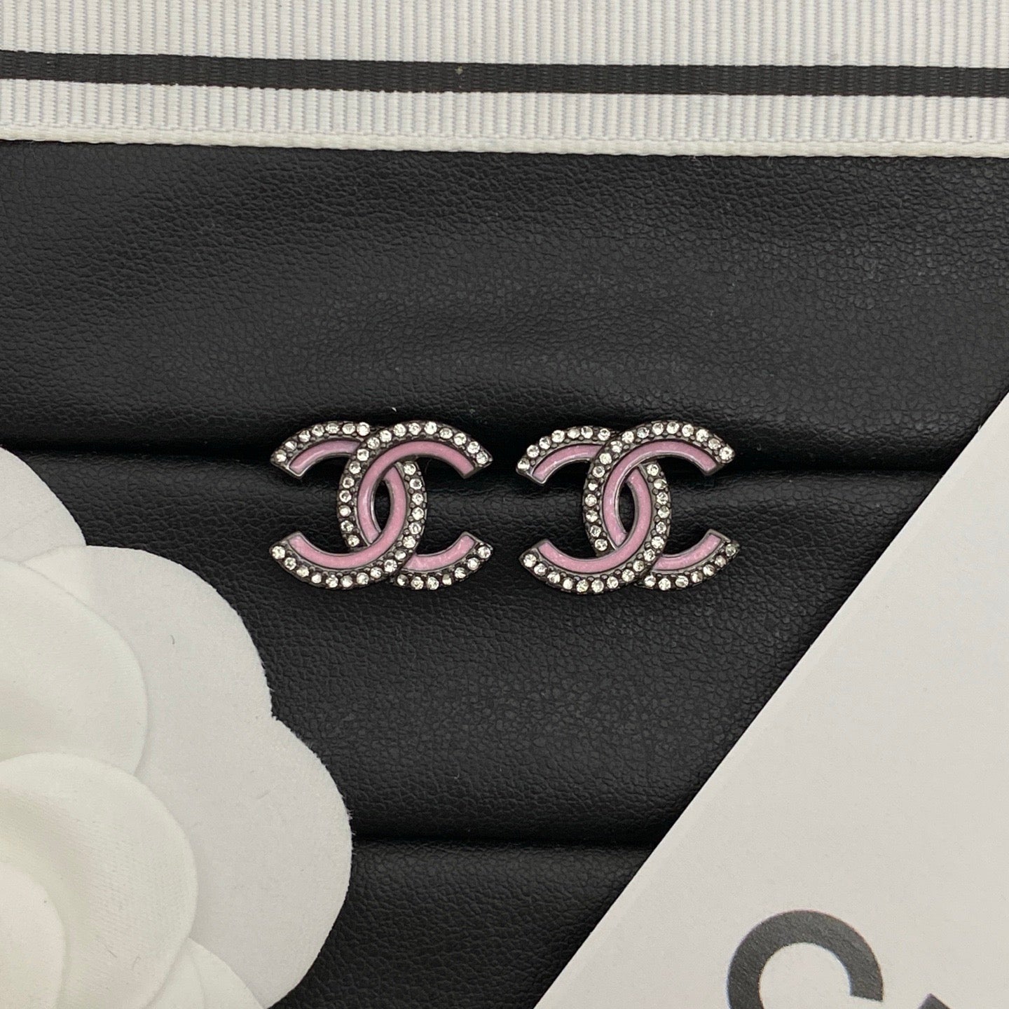 Chanel Black Pink Earrings