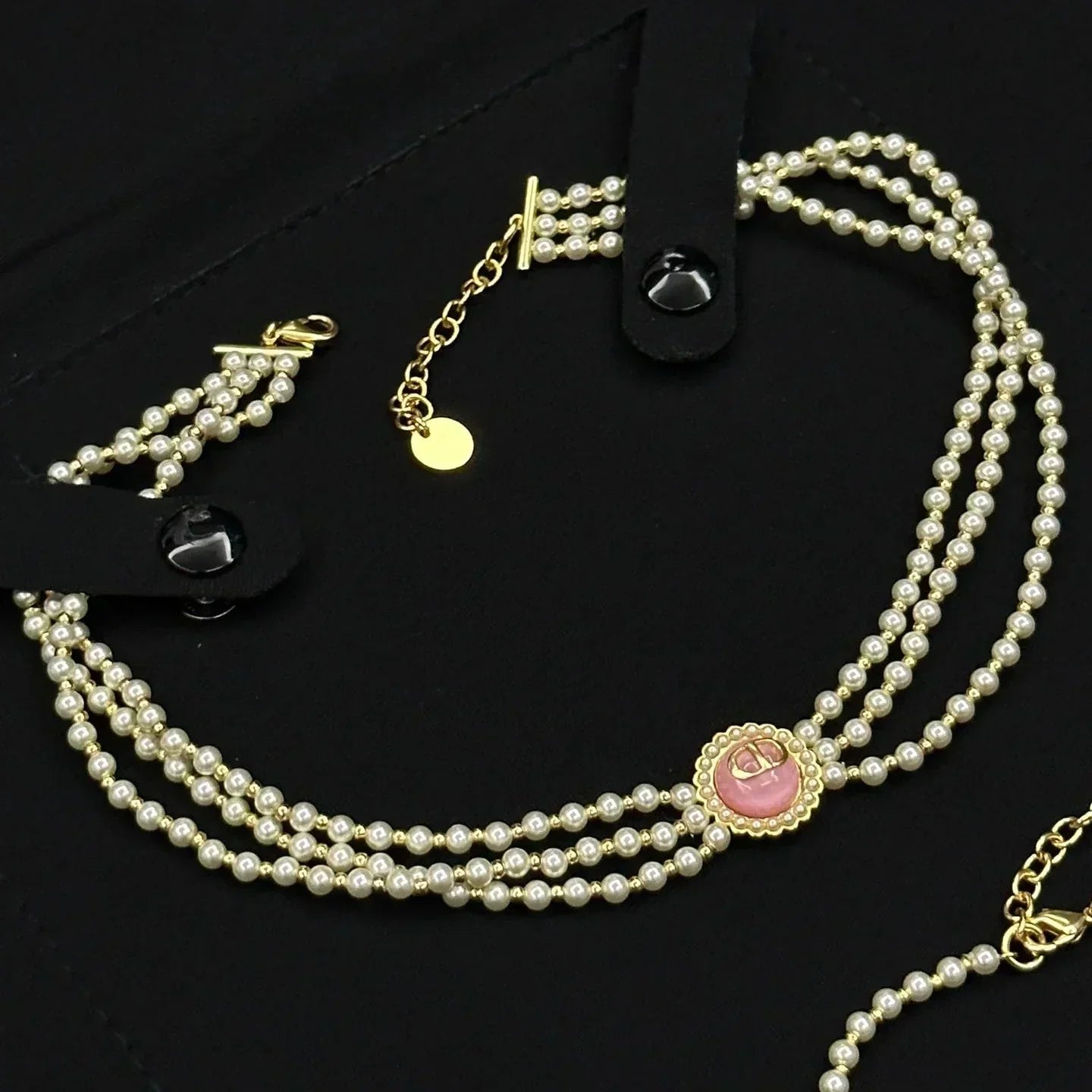 Dior Pearl Pink Candy Necklace Bracelet Earrings