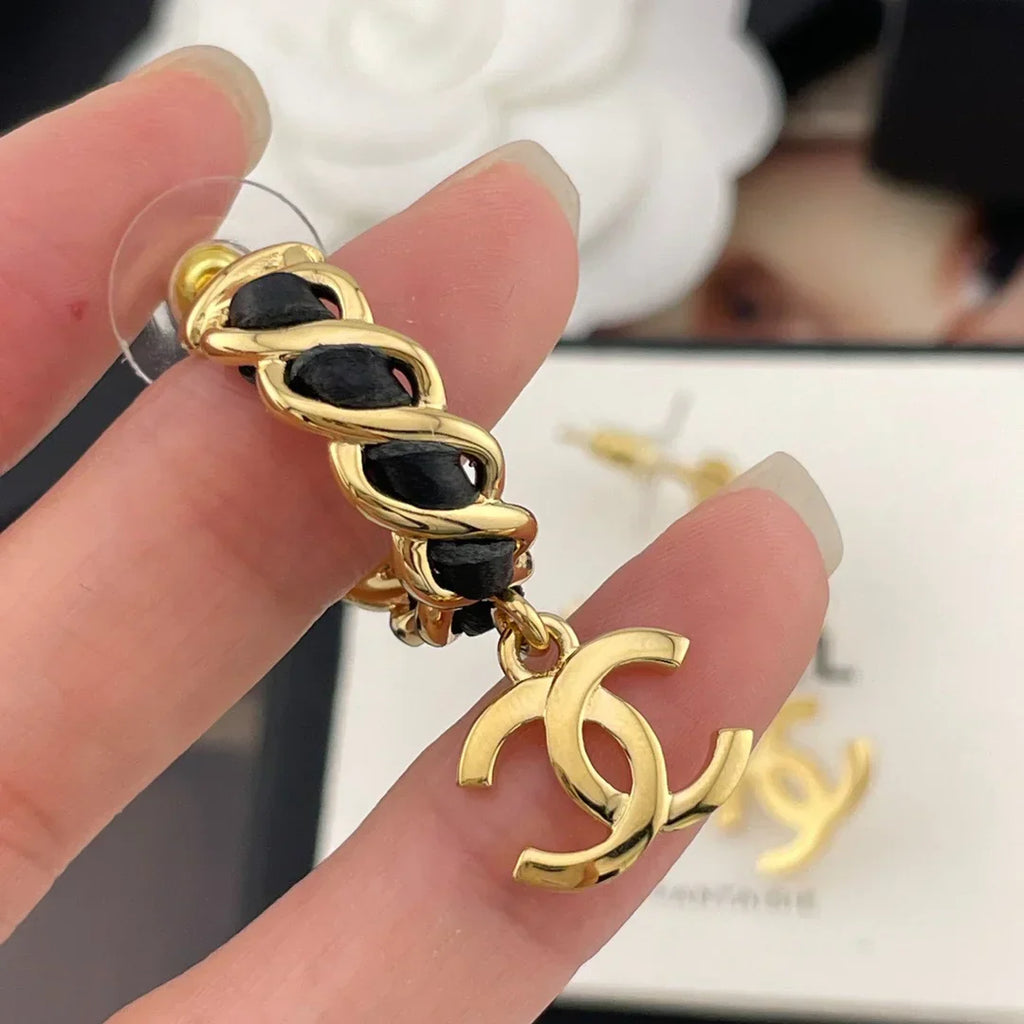 Chanel Black Leather Earrings