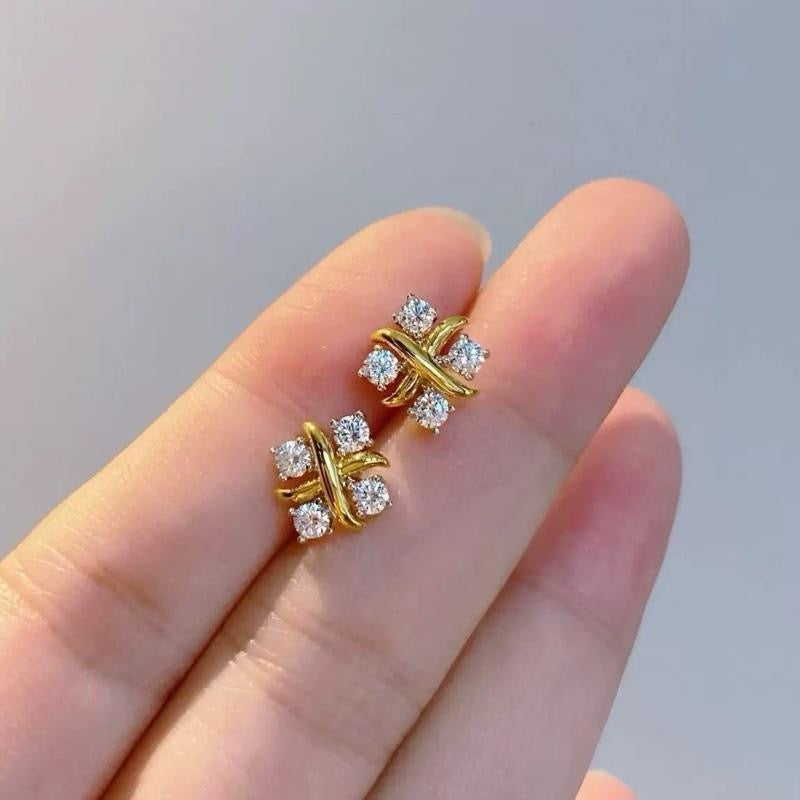 Cross Flower Moissanite Necklace Earrings